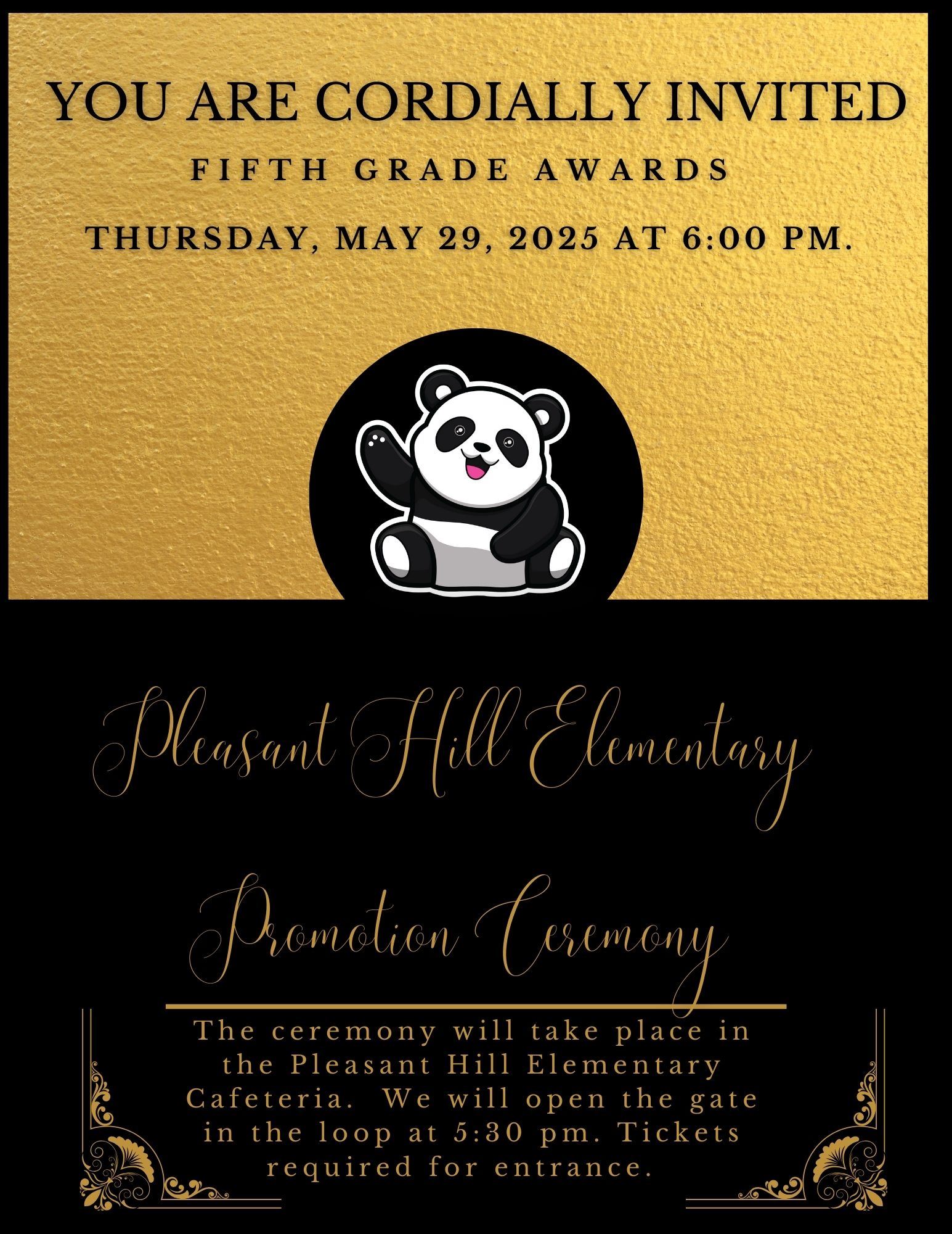 5th Grade Awards will be held Thursday, May 29th at 6PM